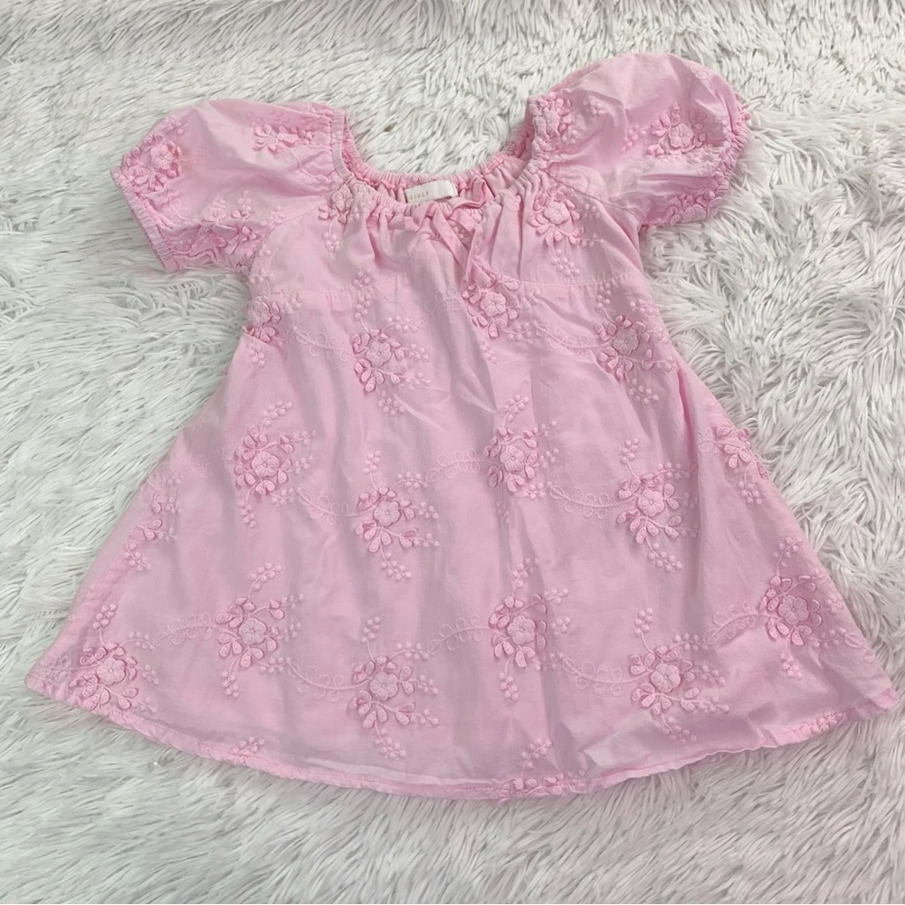 GB girls puff sleeve‎ Pink Floral Embroidered Dress